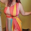 Chic Me New  Pink & Yellow Striped One Shoulder Maxi Dress S Photo 1