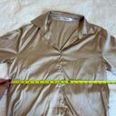 Gold Beige Satin Button Up Collared Shirt Shiny Minimalist Blouse Size Large Tan Photo 6