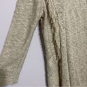 cupio Tan Chevron Knit Open Front Fringe Hemline Longline Boho Cardigan Sweater Medium Photo 2