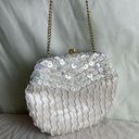 Vintage 50s 60s Sequin Beaded Framed Clutch Gold Chain Strap Ivory Cream Bridal Photo 0