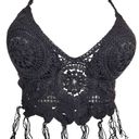 Boutique crochet fringe black halter bikini festival top new one size Size undefined Photo 1