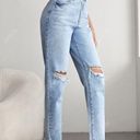 SheIn  Light Wash High Rise Straight Leg Mom Jeans Ripped Knee Large 30" Photo 1