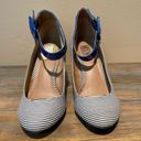 mix no. 6  Striped Wedge Heels Blue White Party Ankle Straps Womens 7 Photo 2