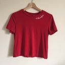 H&M Red White Heartbreaker Embroidered Crewneck Cropped Short Sleeve Tee Photo 2