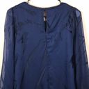 DKNY  Women’s Patterned Chiffon Navy Blue Black Sheer Long Sleeve Shift Dress Photo 5