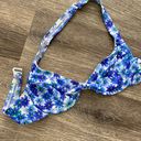 Vintage 90s Y2k swimsuit bikini top floral daisy blue Small 34 B Photo 0