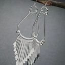 925 Silver Shooting Star Rhinestone Long Tassels Drdop Hook Dangle Earrings Photo 0