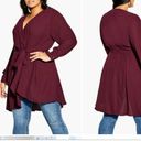 City Chic  Women Blouse XL 22 Shibara Faux Wrap High Low Top Burgundy Long Sleeve Photo 1