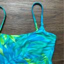 Vtg Y2K Tankini Swim Set Sz 12 Neon Abstract Palm Print High Rise Blue Photo 3