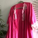 Vintage Flowy lightweight lace pink short sleeve button up robe. Size L Photo 1