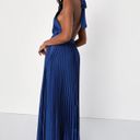 Lulus Navy Satin Pleated Halter Dress Photo 2