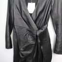 Misha Collection  Dianara Black Lamb Leather Faux Wrap Long Sleeve Mini Dress Photo 6