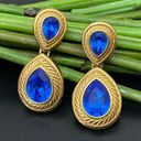 Swavorski Vintage 90s SWAROVSKI Swan Signed Royal Blue Teardrop Crystal Drop Earrings 22g Photo 0