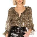 Alice + Olivia  Women's Elliot Leopard Silk Metallic Ruffle Trim Blouse Sz XS Photo 0