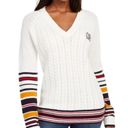 Tommy Hilfiger  Sweater Ivory V-Neck Varsity Cable Knit Pullover Size L MSRP $79 Photo 6