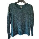 Adrianna Papell  Top Womens Large Dark Pine Green Lace Long Sleeve Crew Neck A7-3 Photo 0