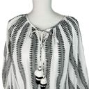 Premise  Bohemian Balloon Sleeve Tunic Top Striped White Black Tassels Boho L Photo 2