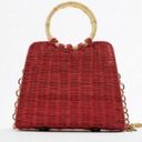 ZARA  Rigid‎ City Light Bag Red Rattan Gold Chain Strap Summer Beach Coastal Boho Photo 0