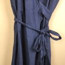 Old Navy NWT  Women’s Embroidered Floral Print Navy Blue Ruffle Hi-Low Wrap Dress Photo 3