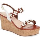 Kate Spade  Tisdale Leather Brown Luggage Flower Wedge Sandal Platform Heels Photo 0