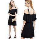 Anthropologie Anthro Maeve Cold Shoulder Flounce Mini Black Dress Women Size XS Photo 1