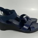 Ralph Lauren Lauren  LRL Navy Blue Leather Strappy Black Wedge Sandal Heels 10 Photo 2