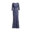 Petal Theia Slate Blue  Appliqué boat neck Long sleeve floor Length Formal gown 6 Photo 2