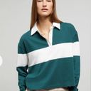 ONIA NWT  Cropped Rugby Polo Shirt Hunter Green & Off-White Striped Athletic sz L Photo 3