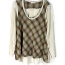 CP Shades Jaci Silk Blend Brown Plaid Print Long Sleeve Round Neck Blouse Photo 0