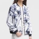 Donna Karan Watercolor Floral  Print Bomber Jacket in Black & Blue  Size Large Photo 5