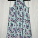 Pink Rose Floral Sleeveless Shift Dress Blue Pink Medium Chiffon Tiered Mini Sundress Photo 0