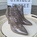 INC Kacela2 Caged pewter/silver rhinestone high heel booties sz 7.5 Photo 2