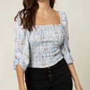 O'Neill  Alice Smocked Xenon Blue Cropped Sweetheart Top Size M New Photo 0