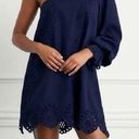 Hill House NWT  Mila Dress One Shoulder Navy Linen Blue Eyelet Sz S Photo 0