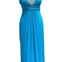 Cache  JEWEL EMBELLISHED HALTER KNIT MAXI DRESS BRIGHT BLUE SIZE MEDIUM NWT Photo 0