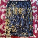 Nine West  Sz XL Black Gold Sequin Sparkle Pencil Skirt Front Slit Elastic Waist Photo 5