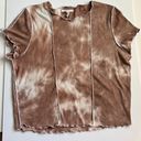 Full Tilt Top Brown Tie Dye Ruffle Contrast Trim Crop Short Sleeve Photo 0