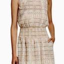 Joie  100% Silk Lawska Smocked Ikat Print Dress Romper w Pockets in Sandshell S Photo 0