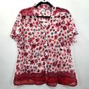 kim rogers 002.  Red White Floral Sheer Button Down Shirt Top Blouse 1X Photo 0