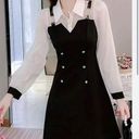 None Color Block 2 In 1 Dress, Elegant Long Sleeve Chain Midi Dress, Women's Size Med Photo 1