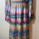 Honey Punch  Multicolor Abstract Print Long Sleeve Plunge Maxi Dress Size M Photo 0