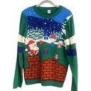 Holiday Time  Green Multicolor Christmas Santa Ugly Knit Sweater Women Sz XXL Photo 0