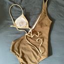 One Piece Textured Cut-out Asymmetrical  Swimsuit Photo 3