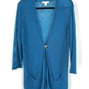 Coldwater Creek  Women's Slub Knit Linen Blend Long Cardigan Blue Green Medium Photo 2