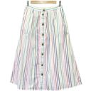 J.Crew  Midi Skirt Poplin Rainbow Stripe Button Front White Red Pink Size XS Photo 2