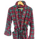 Ralph Lauren Lauren  Womens Small Fleece Bath Robe Green Plaid Belt Logo Holiday Photo 2