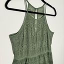 Pink Rose lace boho romper racer back olive green size L Photo 2