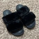 Wild Diva Black Faux Fur Double Band Slides Photo 2