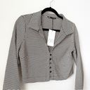 ZARA NWT  Houndstooth Button Up Polo Shirt Cropped in Tan & Black sz L Photo 5