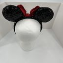 Disney  Parks Minnie Mouse Ears Hat Headband Black Sequins Red Sequins Bow Photo 6